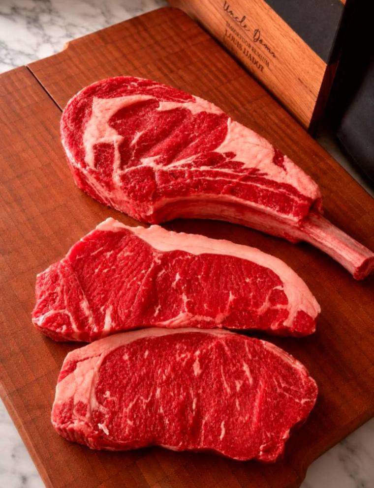Marbled dry-aged ribeye steaks