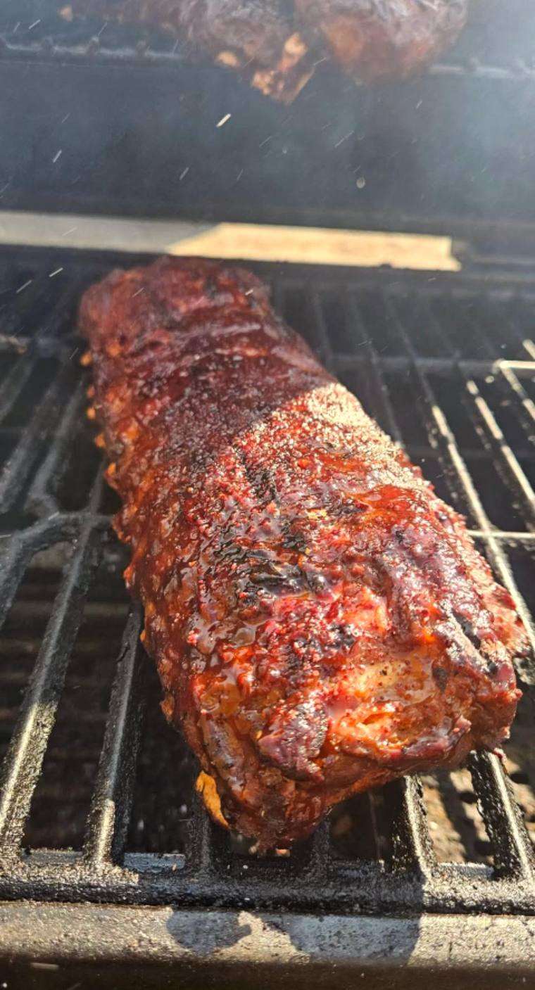 Rack of ribs on the smoker
